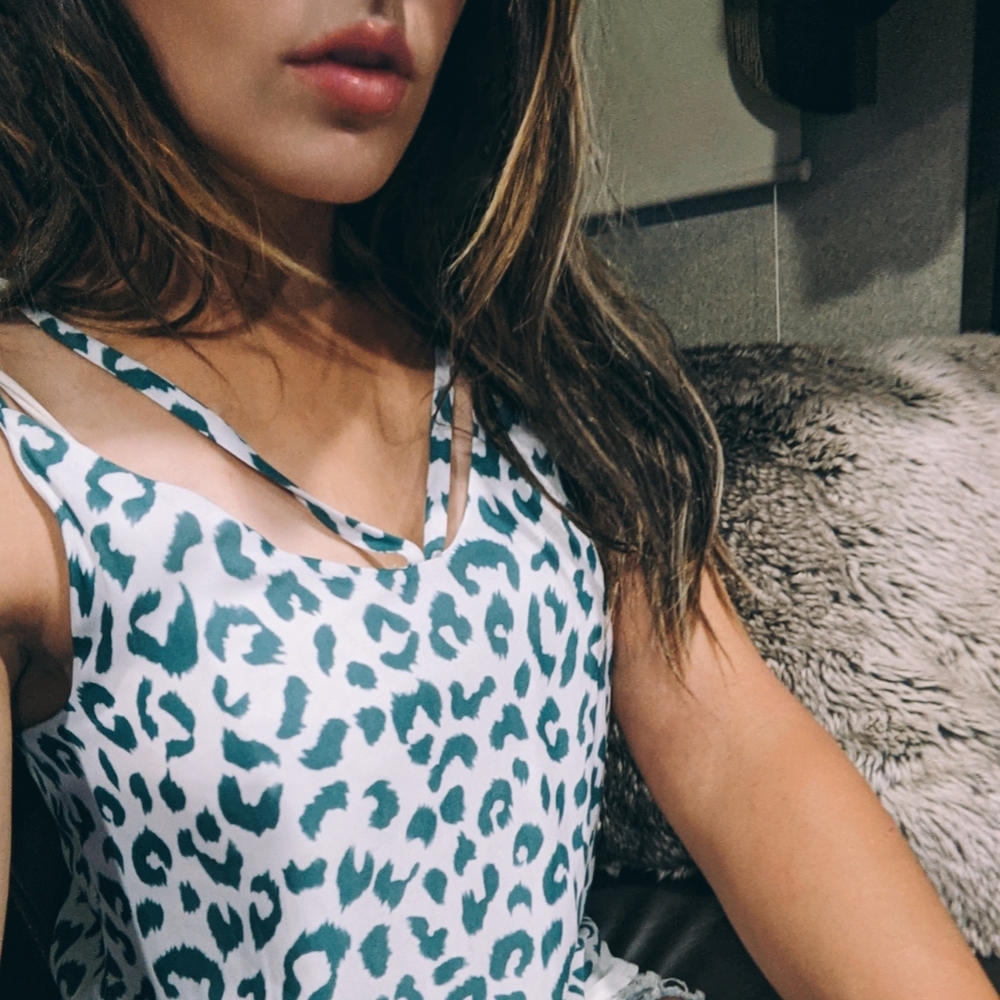Ro & De Teal Leopard Print Chiffon Tank